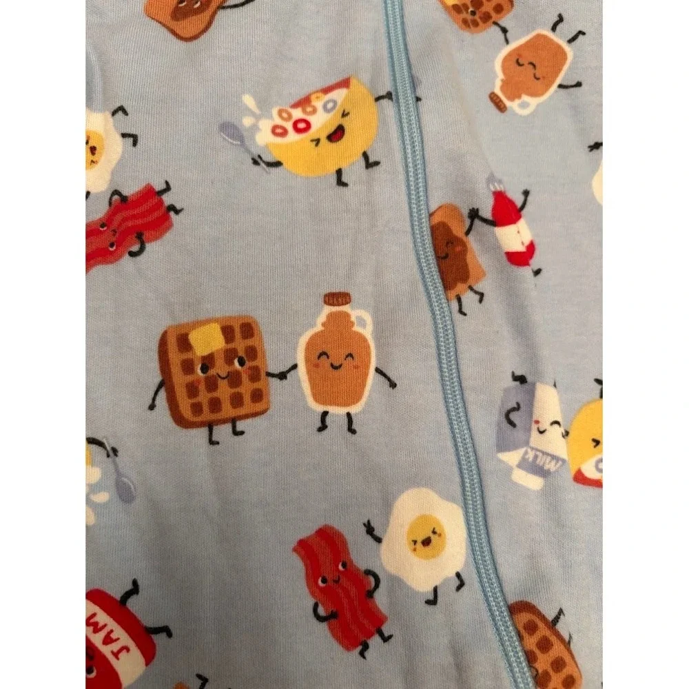 Wonder Nation Baby Boys Blue Breakfast Food Print Footed Sleeper Pajamas 0-3M